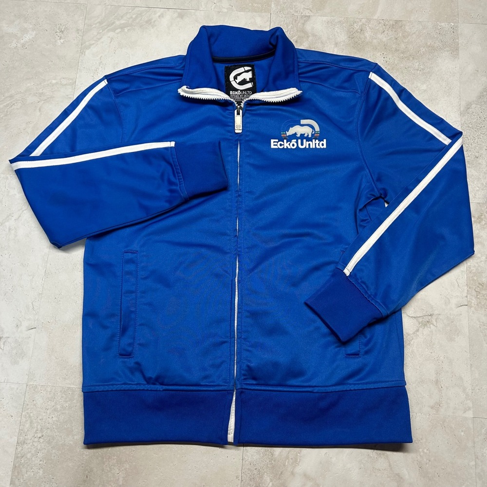 Ecko Unltd Track Jacket Royal Blue Mens Small Rhino Logo Y2K Streetwear Zip Up